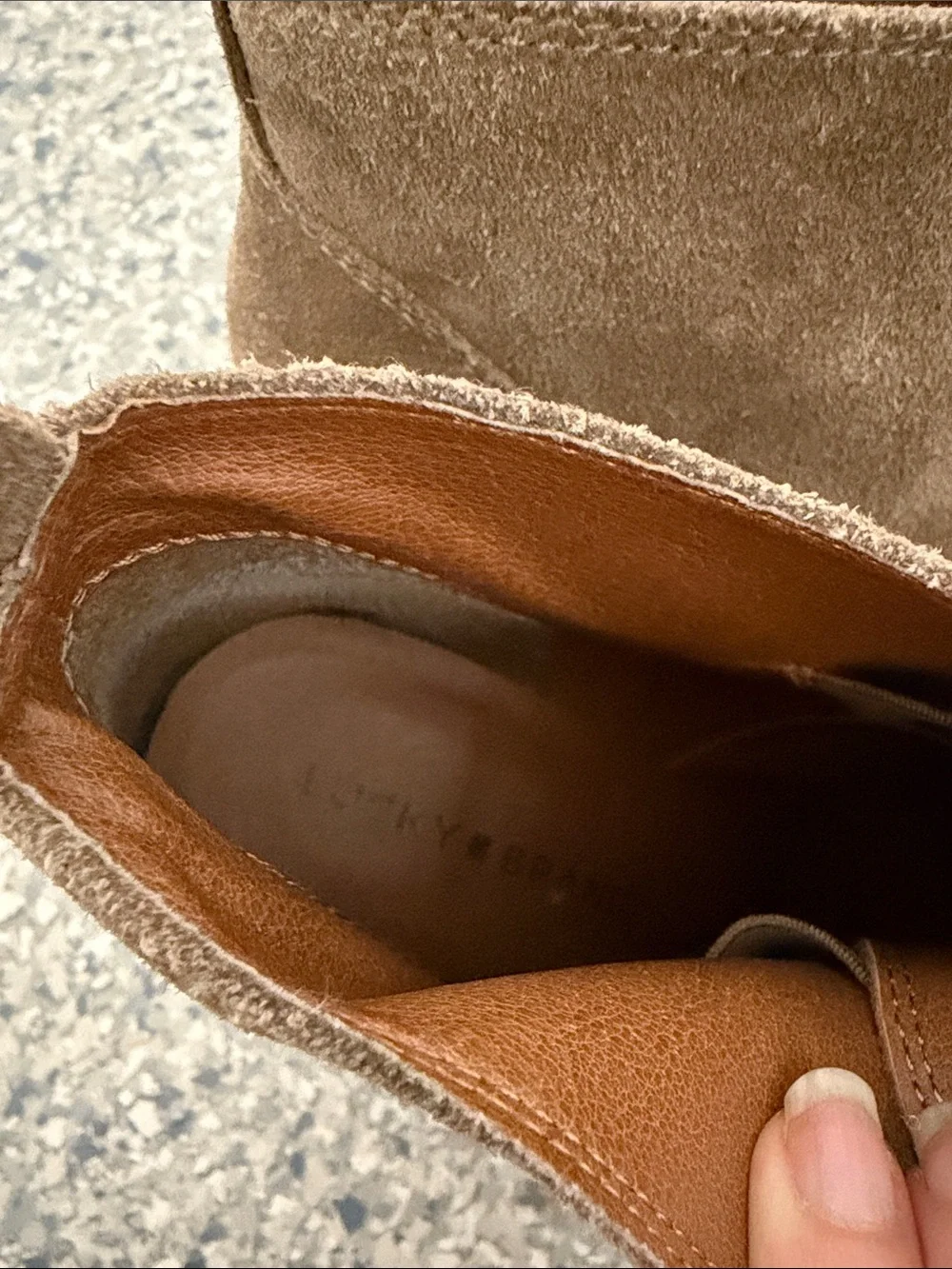 Lucky Brand Taupe Suede Wedge Ankle Boots